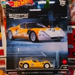 Hot Wheels Premium '69 Alfa Romeo 33 Stradale-Exotic Envy, 1:64, Yellow.